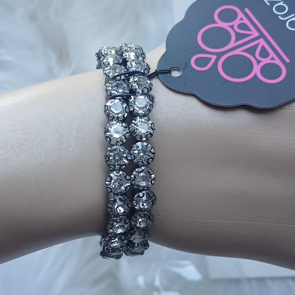 Paparazzi Silver Crystal Bracelet Strech - Picture 6 of 8